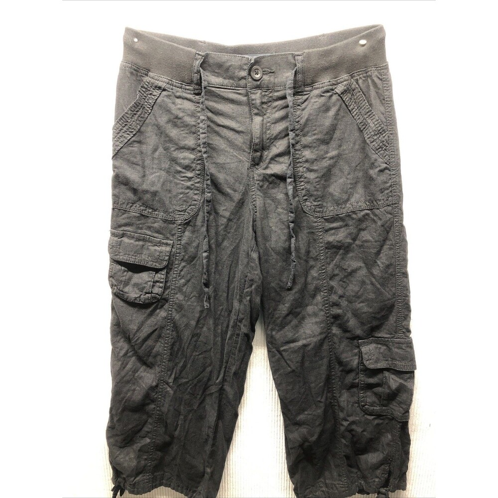 Aeropostale Capri Cargo Pants Size Small Black Linen Blend